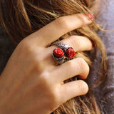 Premium 925 Sterling Silver Rose Coral Constantinople Design Ring