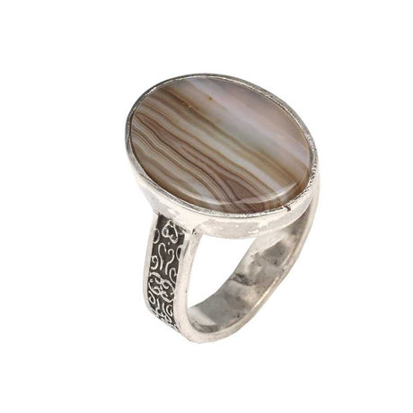 925 Sterling Silver Oval Tiger's Eye Ring - Engraved Band