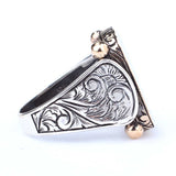 925 Sterling Silver & Bronze Men's Ring - Elif Vav Black Enamel