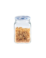 Square Glass Food Storage Jar with Blue Floral Design - 1600 ml