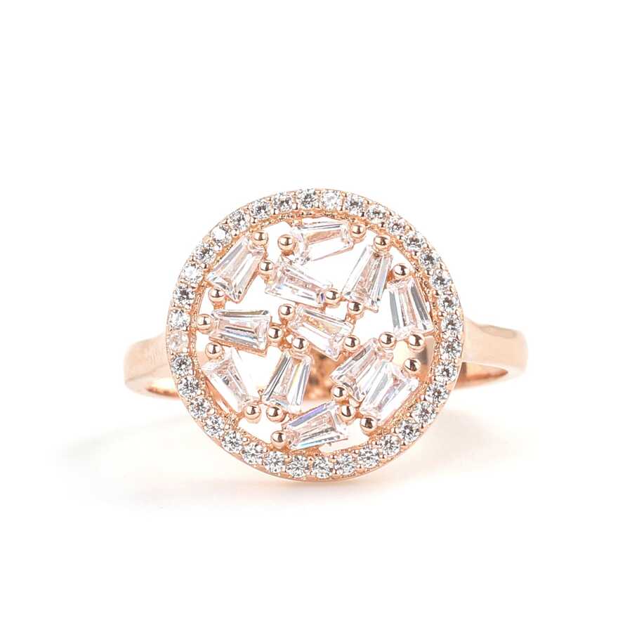 925 Sterling Silver Baguette Zircon Ring - Contemporary Round Design