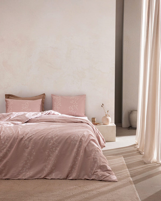 King Size 100% Cotton Ranforce Duvet Set - Printed Powder
