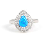 Premium 925 Sterling Silver Blue Drop Opal Entourage Ring