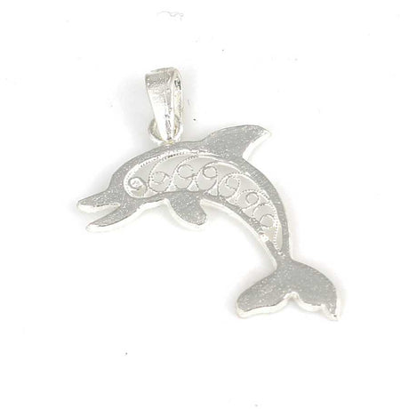925 Sterling Silver Filigree Dolphin Pendant - Nautical Charm