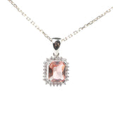 Sterling Silver Emerald Cut Zultanite & Zircon Halo Necklace