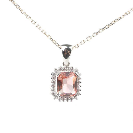 Sterling Silver Emerald Cut Zultanite & Zircon Halo Necklace