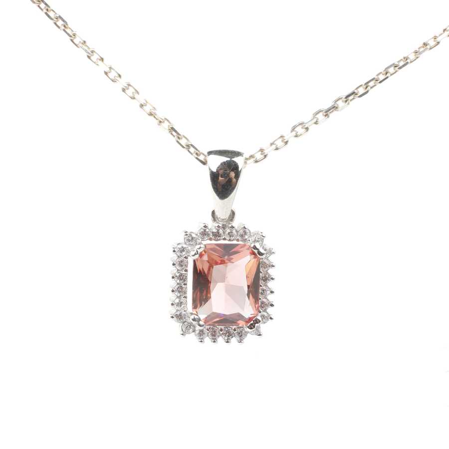 Sterling Silver Emerald Cut Zultanite & Zircon Halo Necklace