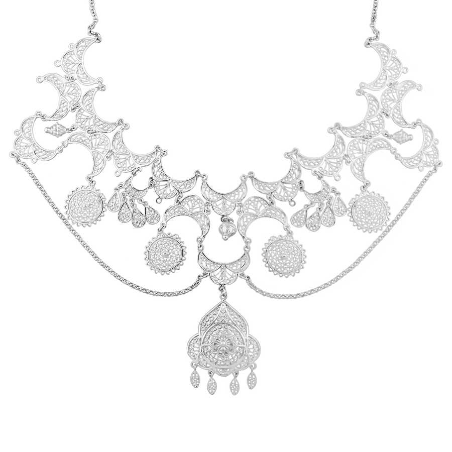 Sterling Silver Statement Filigree Necklace - Spider Web Motif