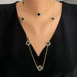 Premium 925 Sterling Silver Clover Onyx Necklace