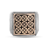 925 Sterling Silver & Bronze Blend Ring - Square Byzantine Authentic Design