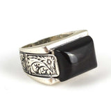 Sterling Silver Black Onyx Men's Ring - Bold Rectangular Design
