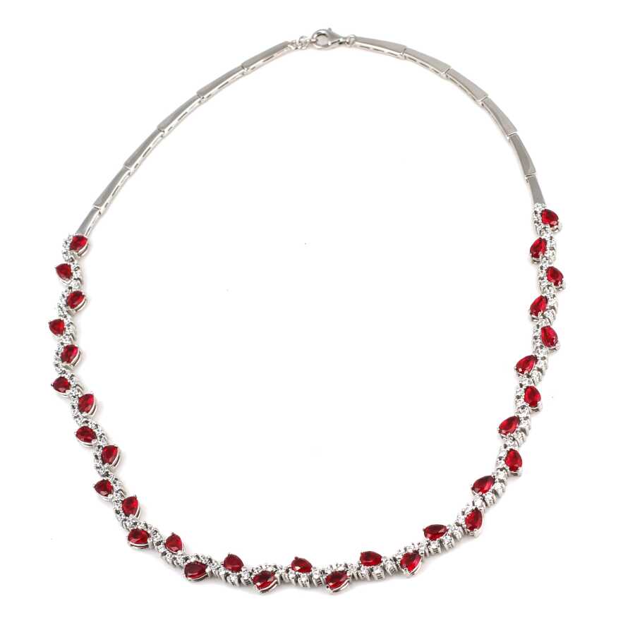 Sterling Silver Ruby Red & White Zircon Tennis Necklace