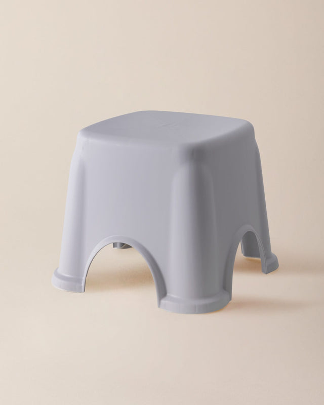 Compact & Durable Soft Grey Plastic Stool - Modern Home Essential