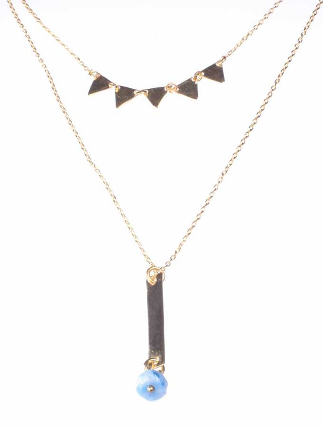 Premium Sterling Silver Blue Opal Triangle Plate Necklace Set
