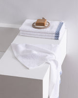 Set di 4 Asciugamani da Mano in Misto Cotone - Topaze Bianco/Blu