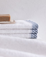 Set di 4 Asciugamani da Mano in Misto Cotone - Topaze Bianco/Blu