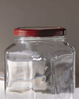 Square Glass Food Storage Jar with Lid - Red - 1600 ml