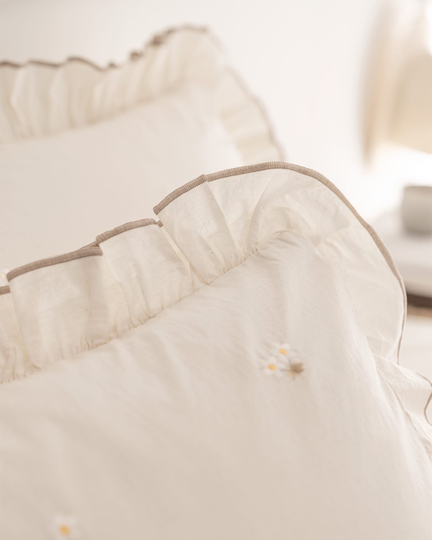 Saphir 100% Cotton Ranforce Embroidered King Duvet Cover Set - Natural