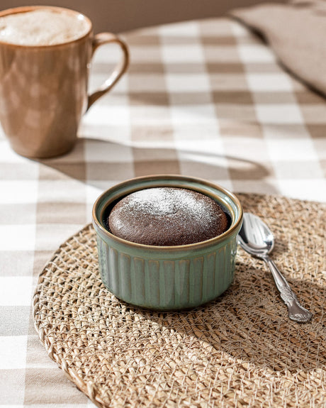 Set of 2 Green Souffle Ramekins - 10 cm Ceramic Baking Dishes