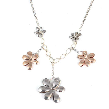 Elegant 925 Sterling Silver Five Flower Design Pendant Necklace