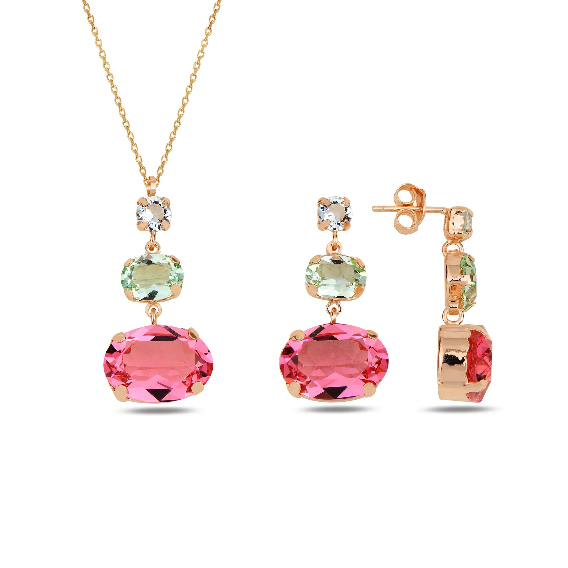 Ensemble trois pierres Swarovski en argent sterling plaqué or rose - Élégance féminine