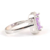 925 Sterling Silver Amethyst & Zircon Rectangular Statement Ring