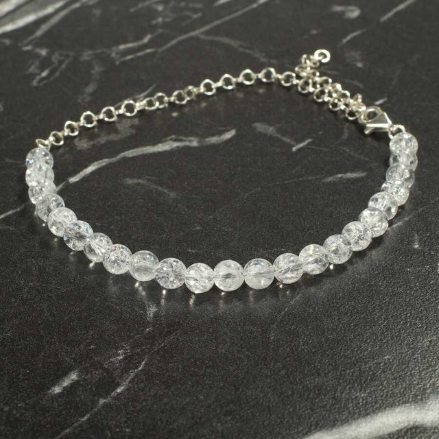 925 Sterling Silver Rock Crystal Beaded Anklet - Elegant Summer Style