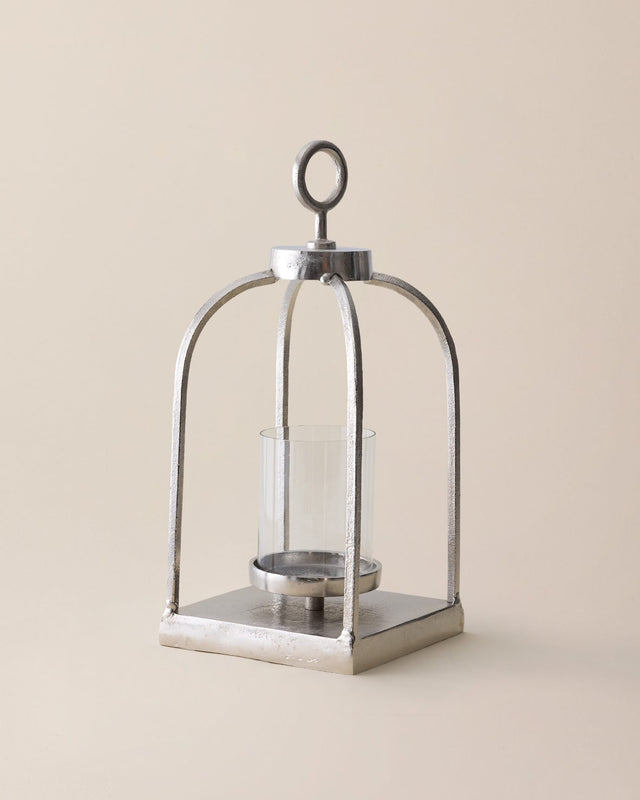 Aluminum Decorative Lantern - Modern Clear Panel Tabletop Accent