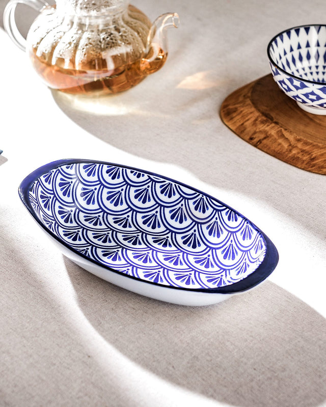 New Bone China Oval Plate with Handles - Rêve Bleu Design