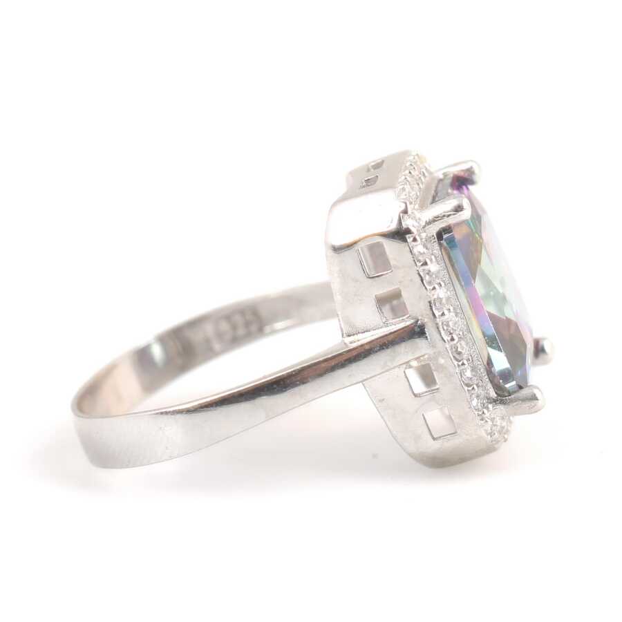 Sterling Silver Mystic Topaz & Zircon Rectangular Entourage Ring
