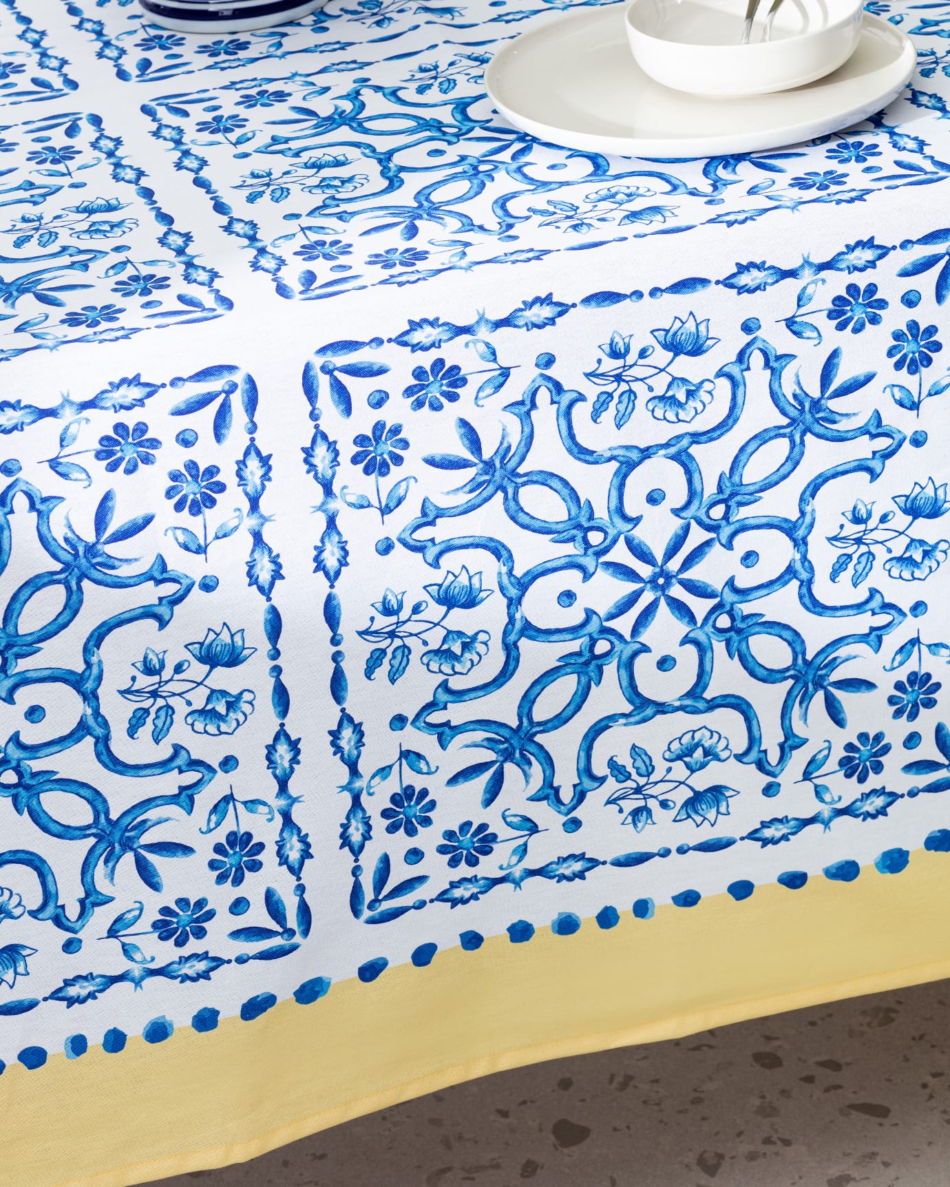 Ligny Polycotton Tablecloth - Blue Beige Stripe Dining Linen