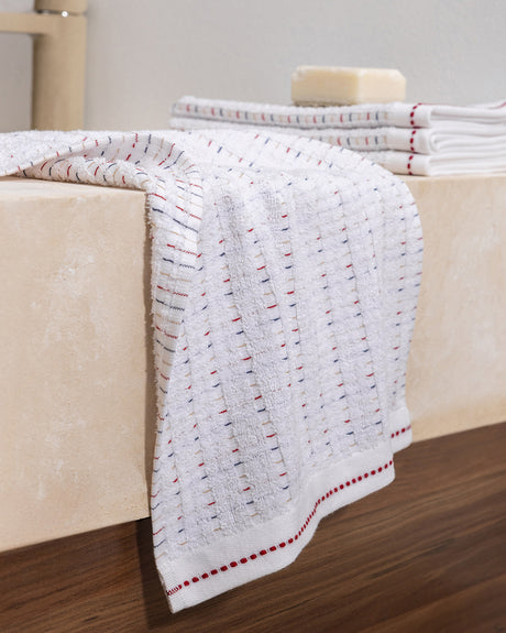 Soft Absorbent Cotton Hand Towel 4-Pack - White & Red Bathroom Kitchen Set