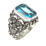 Bague pour homme en argent sterling 925 gravée à la main avec aigue-marine
