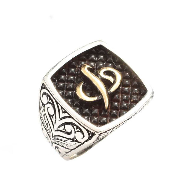 925 Sterling Silver Men's Ring - Elif & Vav Motif & Engraved Sides