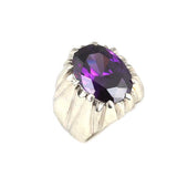 Sterling Silver Amethyst Men's Ring - Bold Flat Polished Design