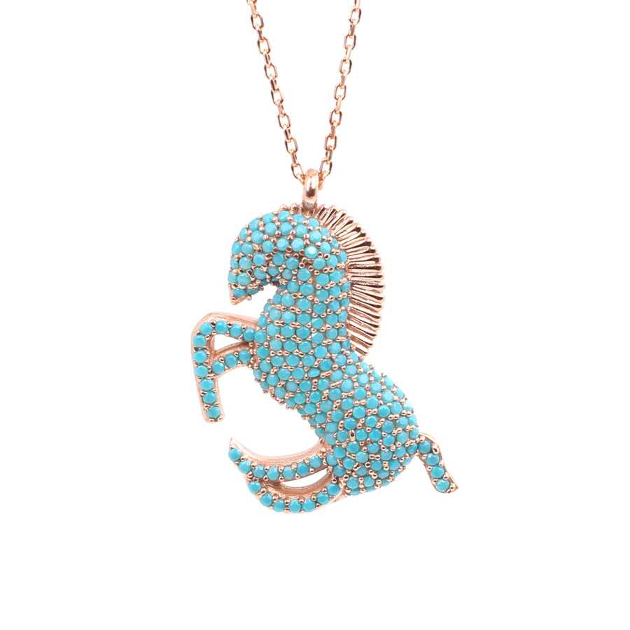 Artisan Crafted 925 Sterling Silver Turquoise Rearing Horse Necklace