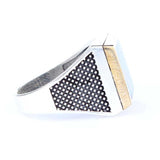 Sterling Silver & Bronze Men's Ring - Square Blue Enamel Ottoman Calligraphy Seal