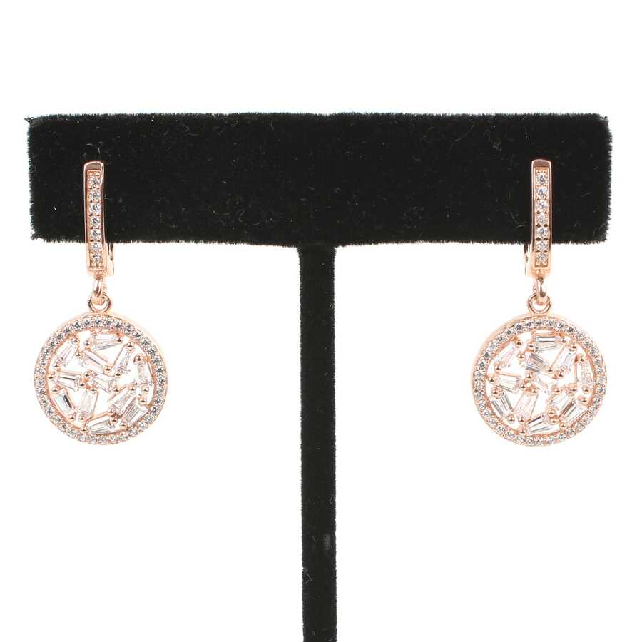 Elegant 925 Sterling Silver Round Baguette Zircon Dangle Earrings