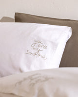 Embroidered 100% Cotton Pillowcase Set - White & Grey, 2-Pack