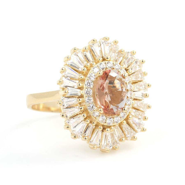 925 Sterling Silver Oval Zultanite & Zircon Baguette Ring