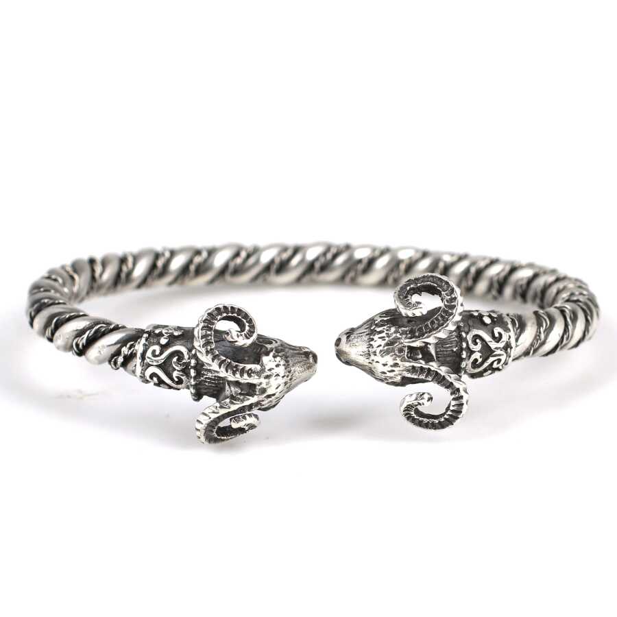 Professional 925 Sterling Silver Ram Head Twisted Bangle