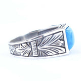 925 Sterling Silver Men's Ring - Patterned Turquoise Design