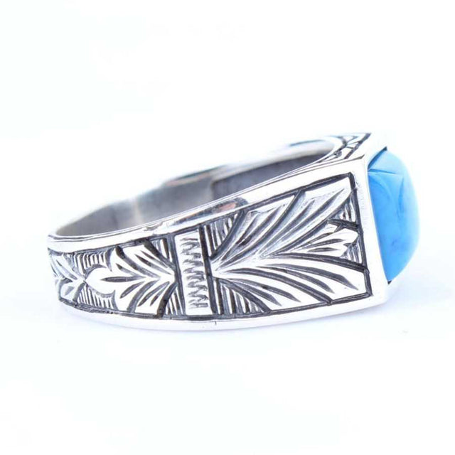 925 Sterling Silver Men's Ring - Patterned Turquoise Design