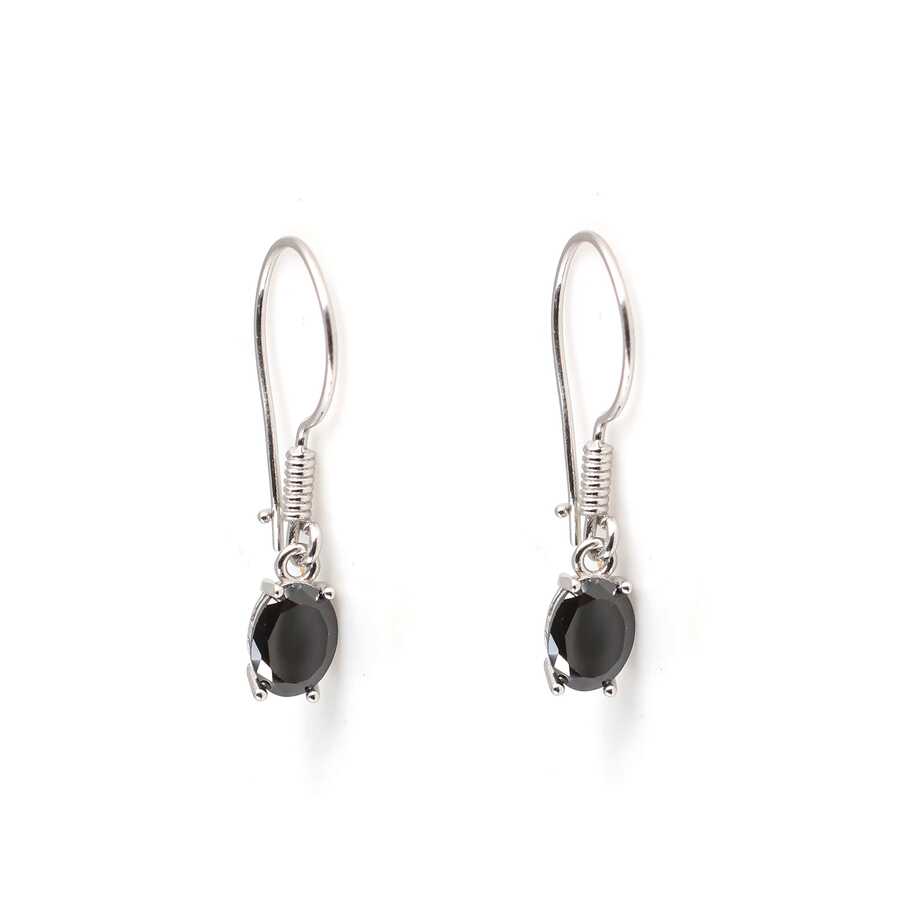 925 Sterling Silver Oval Dangle Earrings - Elegant Onyx Design