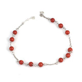 925 Sterling Silver 12 Coral Stone Anklet