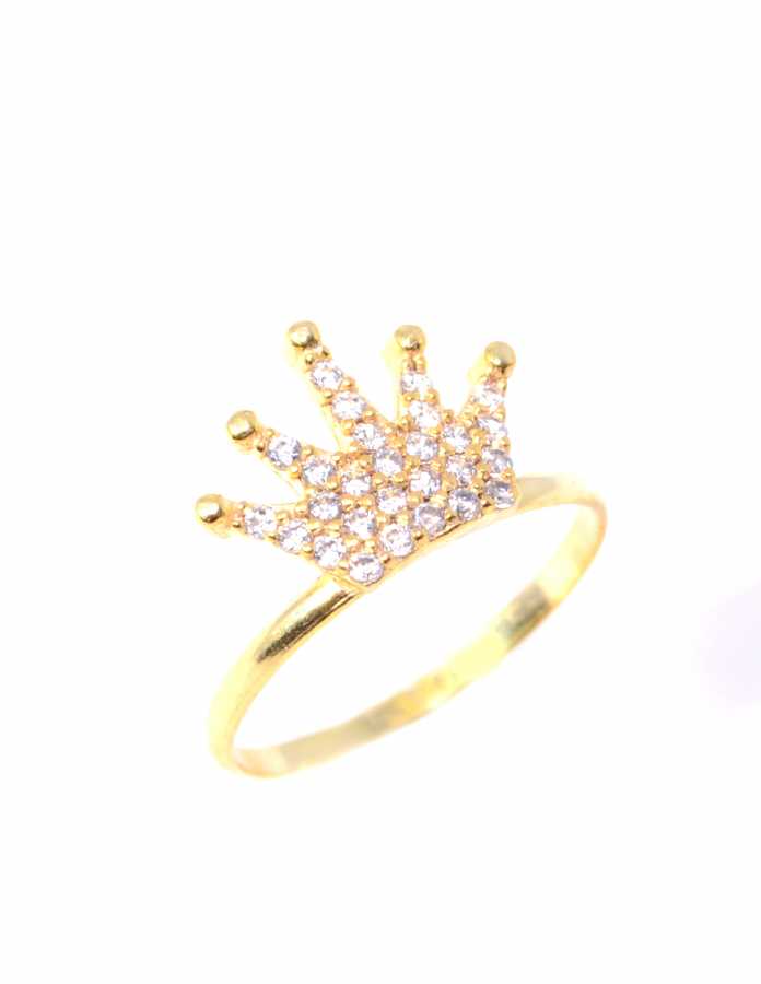 925 Sterling Silver Crown Ring Yellow White Stone
