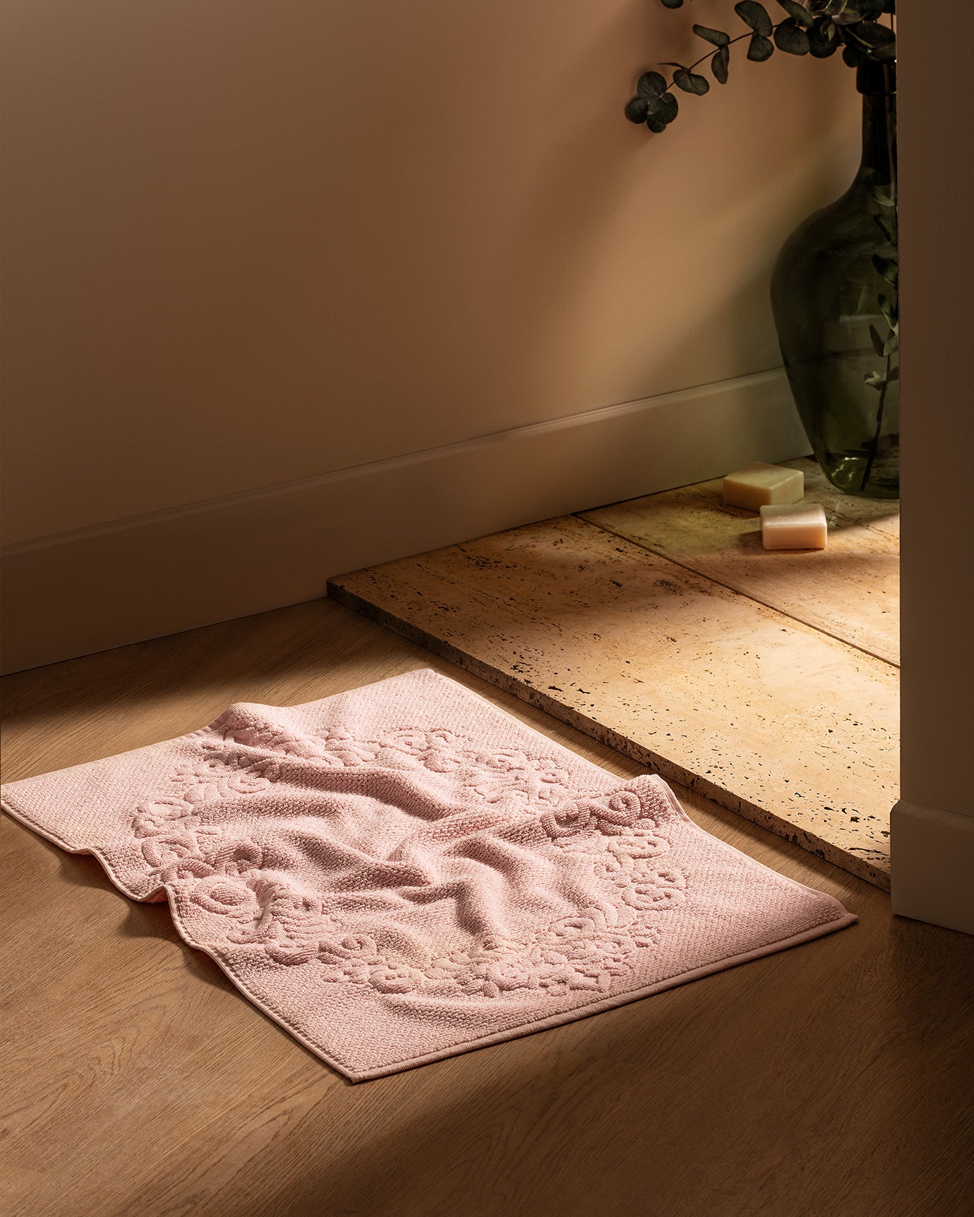 100% Cotton Soft Absorbent Bath Mat - Powder Pink