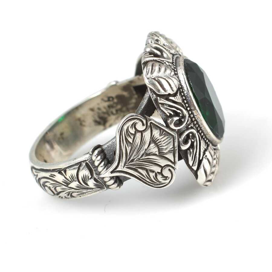 Professional Sterling Silver Emerald Square Men's Ring
