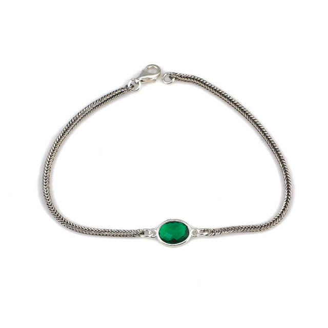 925 Sterling Silver Emerald Green Zircon Fox Tail Chain Bracelet