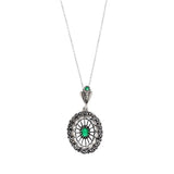 Sterling Silver Green Zircon Filigree Pendant - Handcrafted Elegance